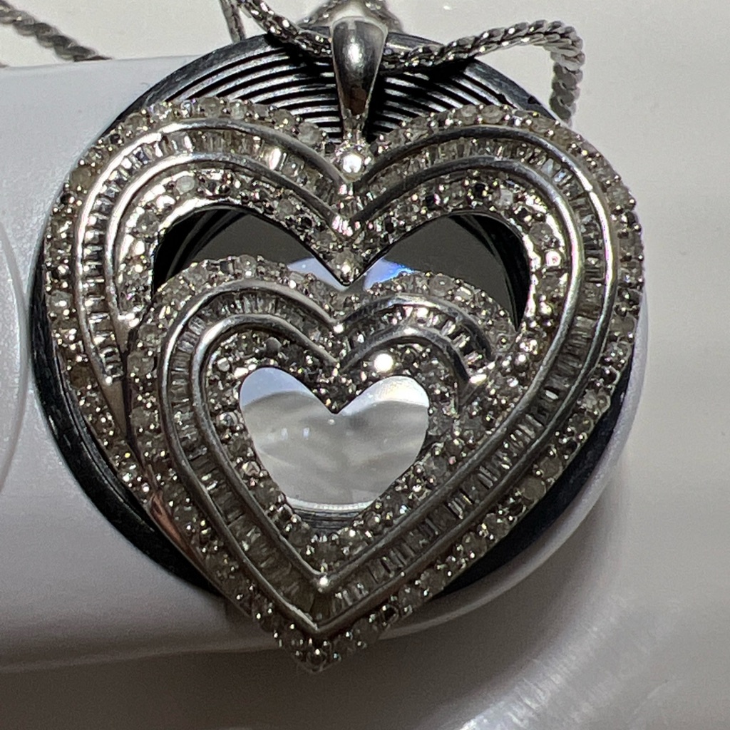 Vintage Double Heart 1 Ct Diamond Necklace